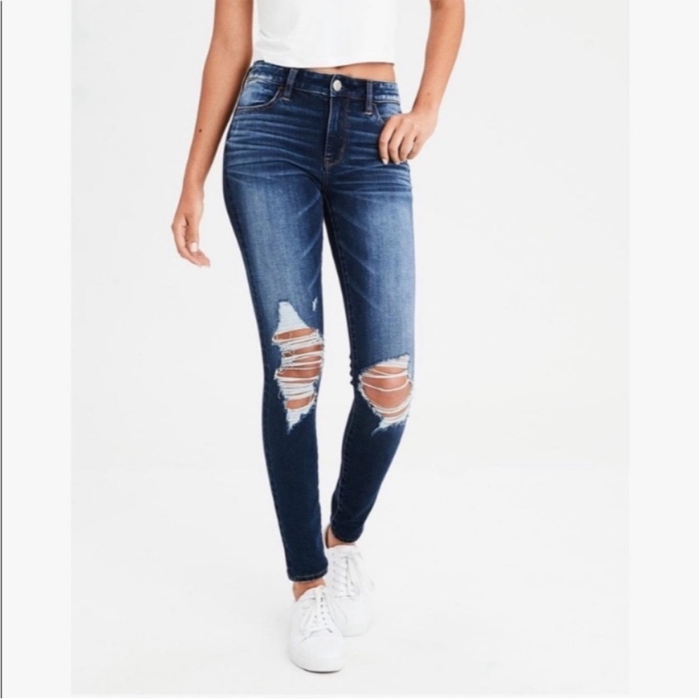 ◾️American Eagle 360 Super Stretch Distressed Hi Rise Jegging